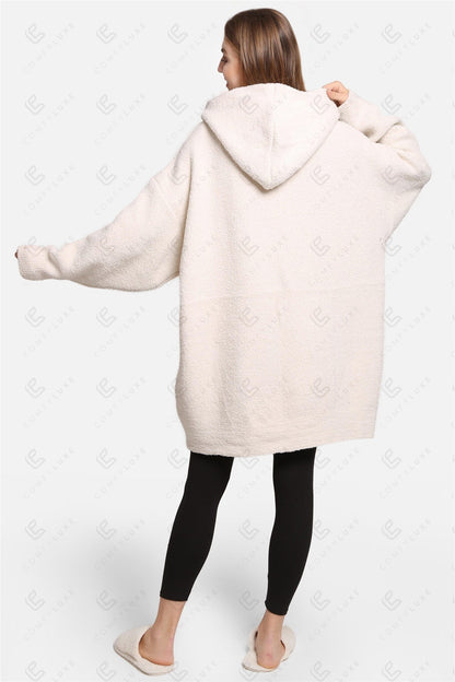 Oversized Sherpa Fleece Wearable Blanket Hoodie – Ultra-Soft Cozy Hoodie with Kangaroo Pocket & Hood for Ultimate Comfort