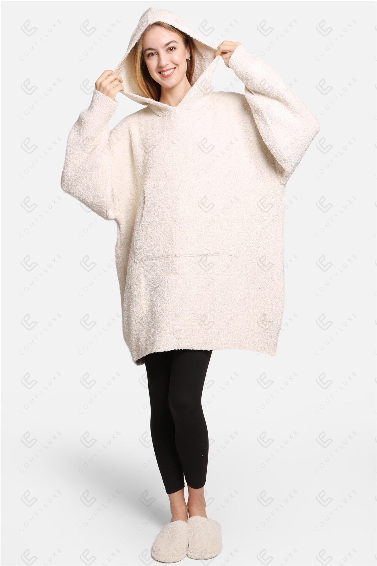Oversized Sherpa Fleece Wearable Blanket Hoodie – Ultra-Soft Cozy Hoodie with Kangaroo Pocket & Hood for Ultimate Comfort
