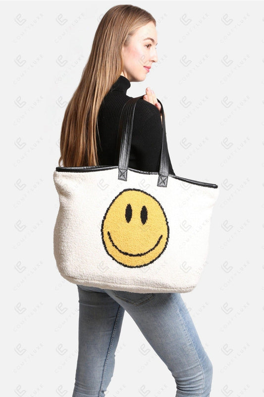 Happy Face Tote Bag – Spacious & Soft Smiley Print Shopper