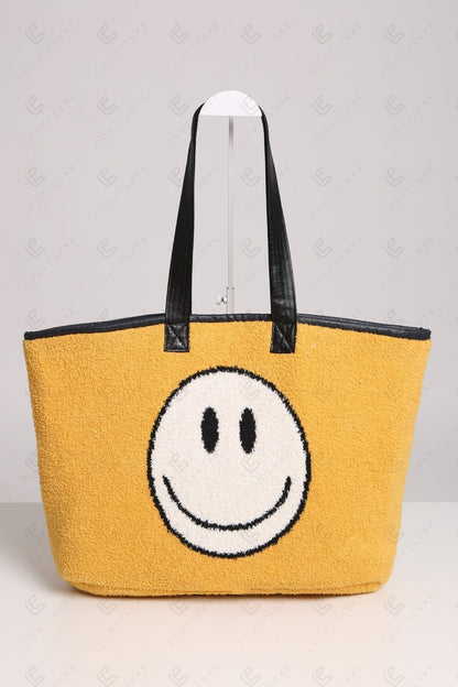 Happy Face Tote Bag – Spacious & Soft Smiley Print Shopper