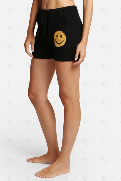 Smiley Print Women’s Lounge Shorts – Cozy Drawstring Loungewear with Pockets