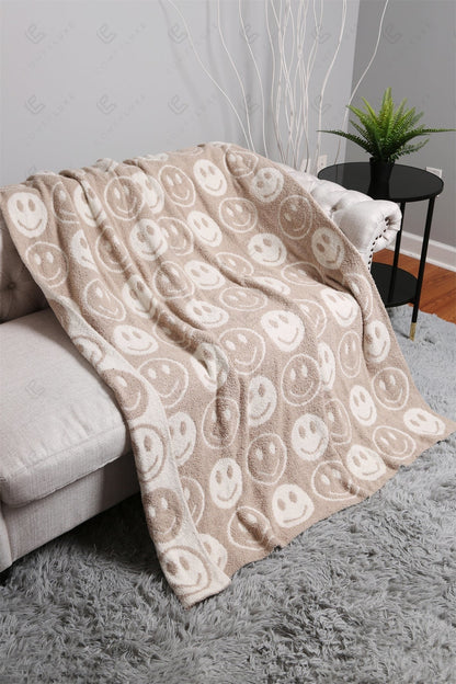 Mini Happy Face Luxe Fleece Throw Blanket – Ultra-Soft Polyester Microfiber, 130×150 cm, Cozy & Stylish Home Décor