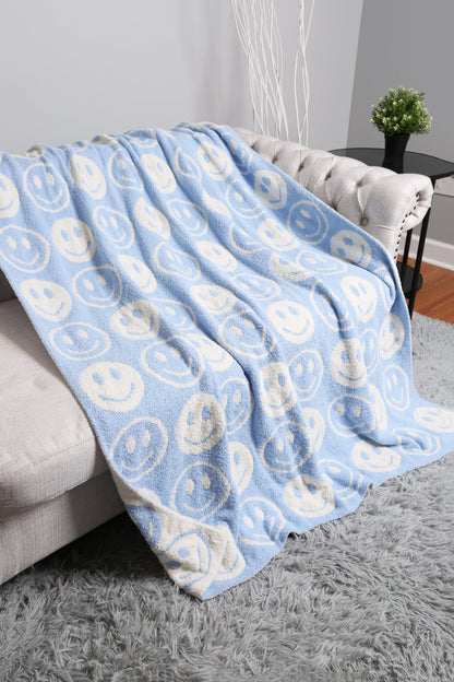 Mini Happy Face Luxe Fleece Throw Blanket – Ultra-Soft Polyester Microfiber, 130×150 cm, Cozy & Stylish Home Décor