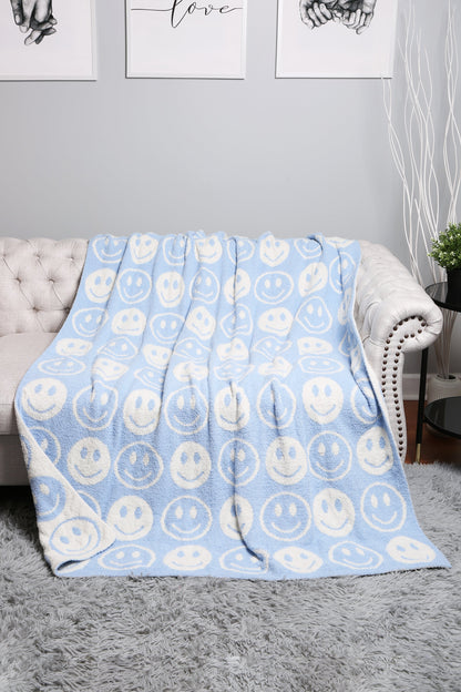 Mini Happy Face Luxe Fleece Throw Blanket – Ultra-Soft Polyester Microfiber, 130×150 cm, Cozy & Stylish Home Décor