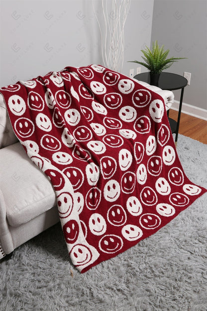 Mini Happy Face Luxe Fleece Throw Blanket – Ultra-Soft Polyester Microfiber, 130×150 cm, Cozy & Stylish Home Décor