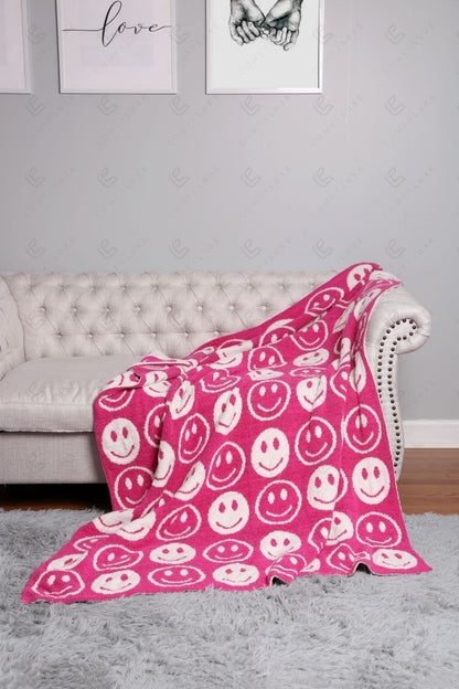 Mini Happy Face Luxe Fleece Throw Blanket – Ultra-Soft Polyester Microfiber, 130×150 cm, Cozy & Stylish Home Décor