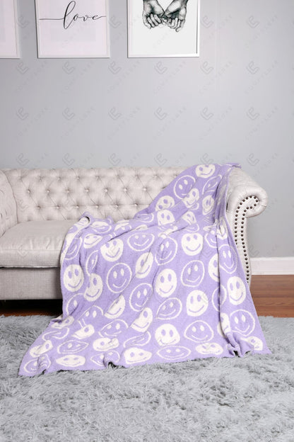 Mini Happy Face Luxe Fleece Throw Blanket – Ultra-Soft Polyester Microfiber, 130×150 cm, Cozy & Stylish Home Décor