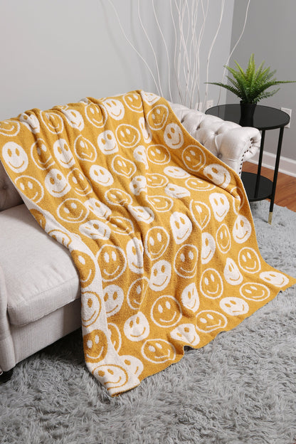 Mini Happy Face Luxe Fleece Throw Blanket – Ultra-Soft Polyester Microfiber, 130×150 cm, Cozy & Stylish Home Décor