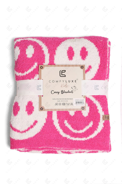 Kids Smiley Face Fleece Blanket – Ultra-Soft Microfiber Throw for Toddlers & Children Cozy & Colorful Bedding for Nursery, Playroom & Travel