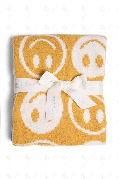 Kids Smiley Face Fleece Blanket – Ultra-Soft Microfiber Throw for Toddlers & Children Cozy & Colorful Bedding for Nursery, Playroom & Travel