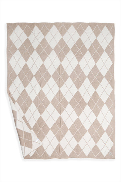 Luxe Argyle Plaid Throw Blanket – Ultra-Soft Microfiber Home Decor Accent (50” x 60”) – Beige, Black, Blue, Gray, Pink/Green, Red