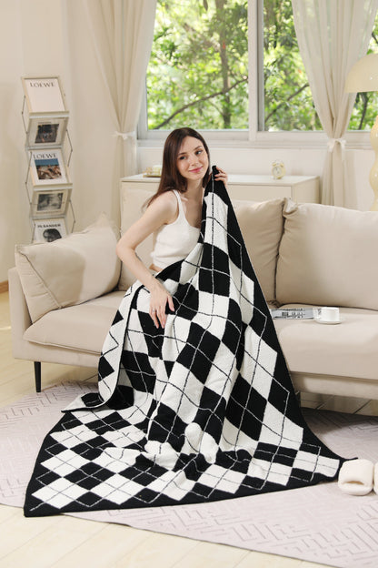 Luxe Argyle Plaid Throw Blanket – Ultra-Soft Microfiber Home Decor Accent (50” x 60”) – Beige, Black, Blue, Gray, Pink/Green, Red