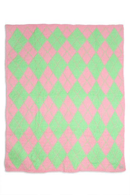 Luxe Argyle Plaid Throw Blanket – Ultra-Soft Microfiber Home Decor Accent (50” x 60”) – Beige, Black, Blue, Gray, Pink/Green, Red