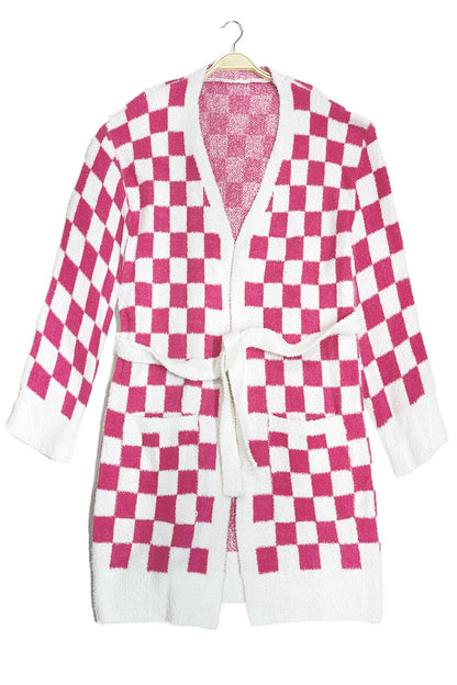 Soft Microfiber Plaid Bathrobe for Women – Cozy Lounge Robe with Pockets & Detachable Belt – Available in Beige, Fuchsia, Grey, Pink, Sage Green