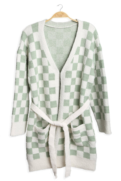 Soft Microfiber Plaid Bathrobe for Women – Cozy Lounge Robe with Pockets & Detachable Belt – Available in Beige, Fuchsia, Grey, Pink, Sage Green