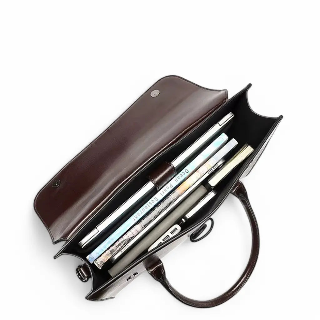 Dark Brown Leather Briefcase – Elegant & Spacious Work Bag