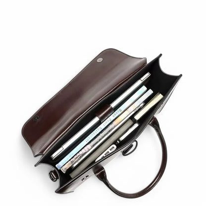 Dark Brown Leather Briefcase – Elegant & Spacious Work Bag