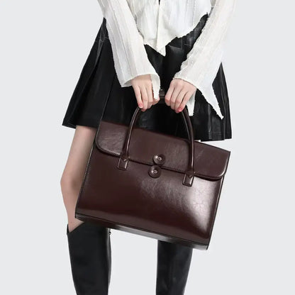 Dark Brown Leather Briefcase – Elegant & Spacious Work Bag