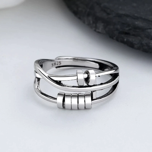 Adjustable Stainless Steel Anti-Stress Ring – Unisex Fidget Spinner Ring with Rotating Beads for Anxiety Relief