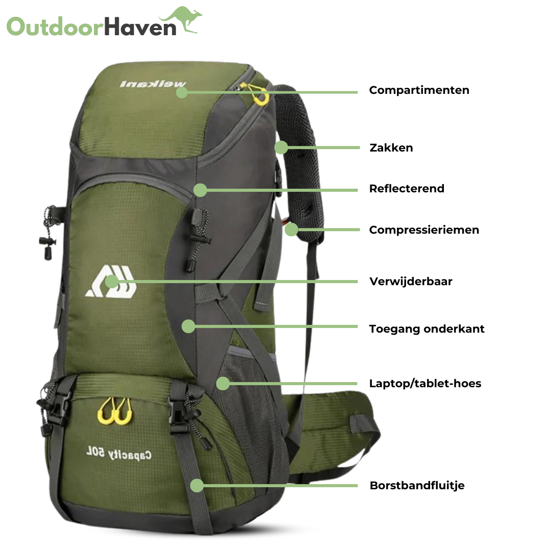 50L Waterproof Hiking Backpack – Ergonomic, Water-Resistant Daypack for Travel & Outdoor Adventures