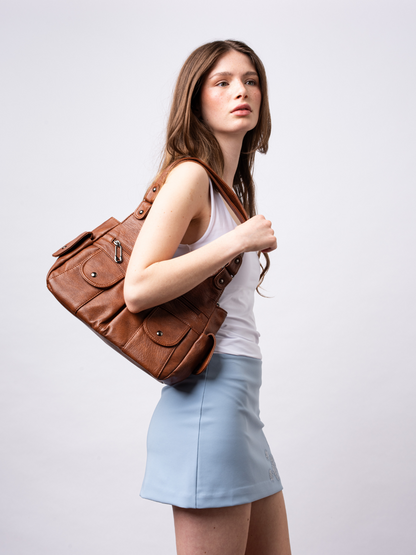 Vegan Leather Shoulder Bag with Multiple Pockets – Practical & Stylish