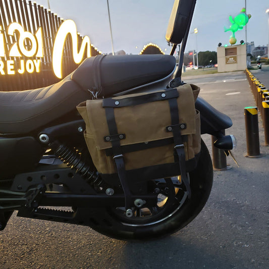 Vintage Motorcycle & Bicycle Bag – Water-Resistant Double Pannier with Leather Accents