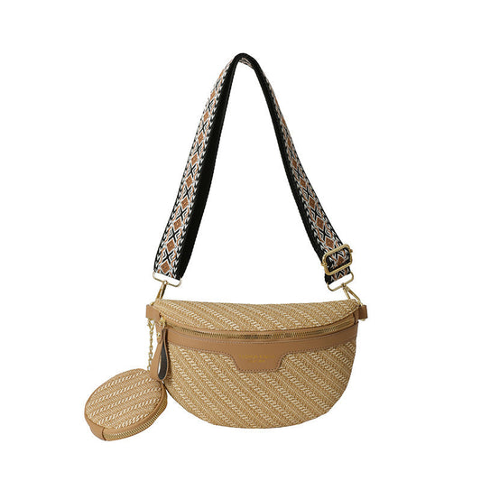 Boho Raffia Crossbody Fanny Pack with Mini Pouch – Adjustable Waist & Shoulder Bag for Women