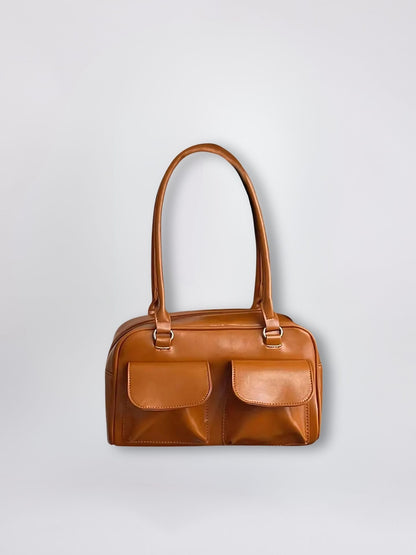 Vegan Leather Black Handbag with Dual Front Pockets – Stylish & Spacious