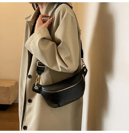 Luxurious Leather Crossbody Belt Bag – Versatile Waist & Shoulder Bag with Wide Strap