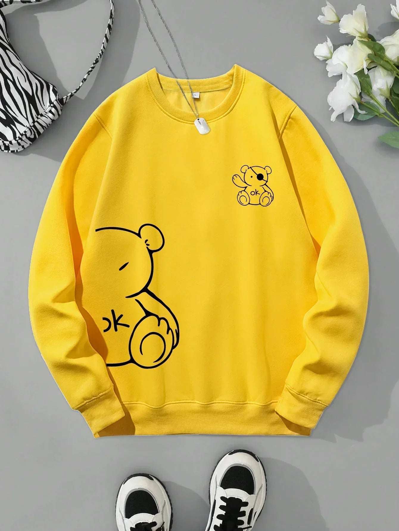 Unisex Cat Sweater – Minimalist Oversized Sweater with Cat Line Print
