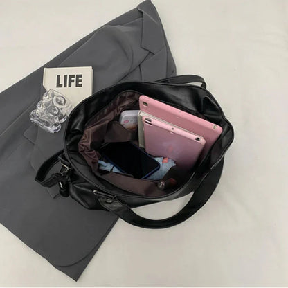 Stylish PU Leather Shoulder Bag – Spacious Tote with Multiple Pockets for Women