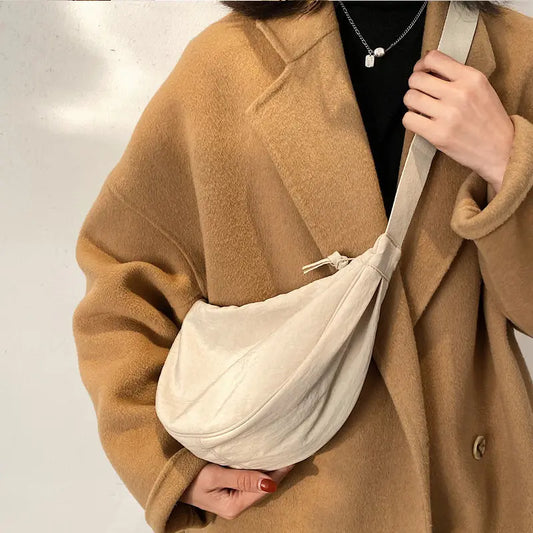 Women's Half Moon Shoulder Bag – Adjustable Canvas Crossbody – Lightweight, Stylish & Versatile
