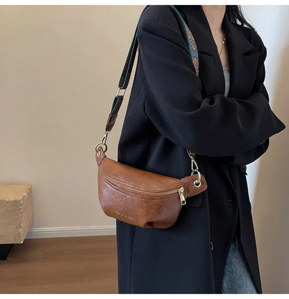 Luxurious Leather Crossbody Belt Bag – Versatile Waist & Shoulder Bag with Wide Strap