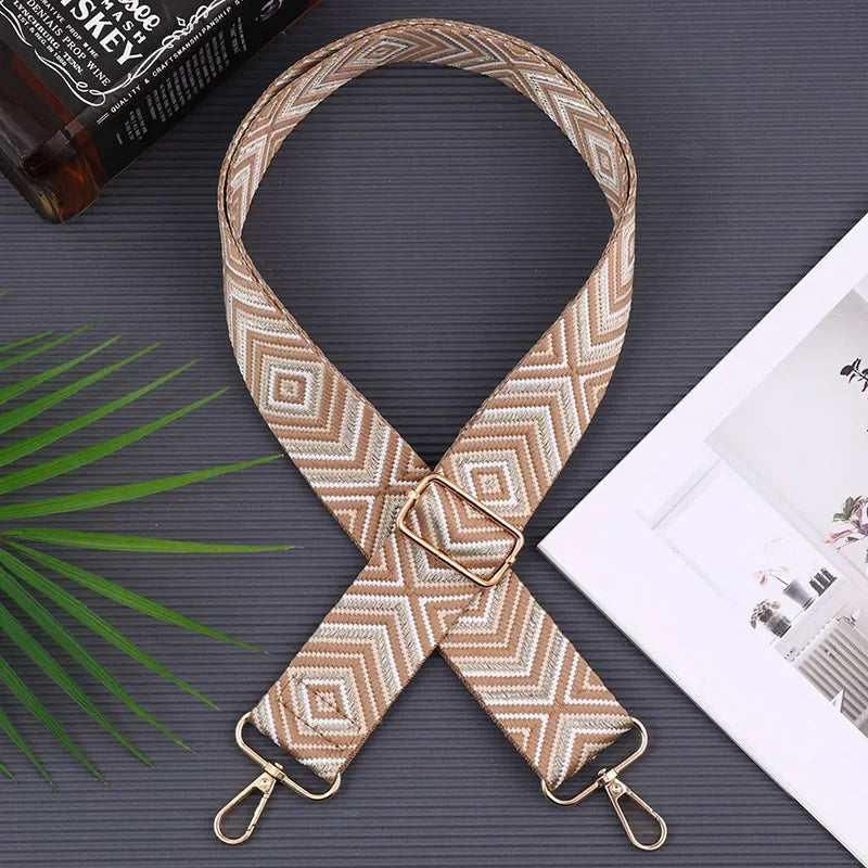 Adjustable Black & White Geometric Bag Strap – Stylish Replacement Purse Strap with Metal Clasps