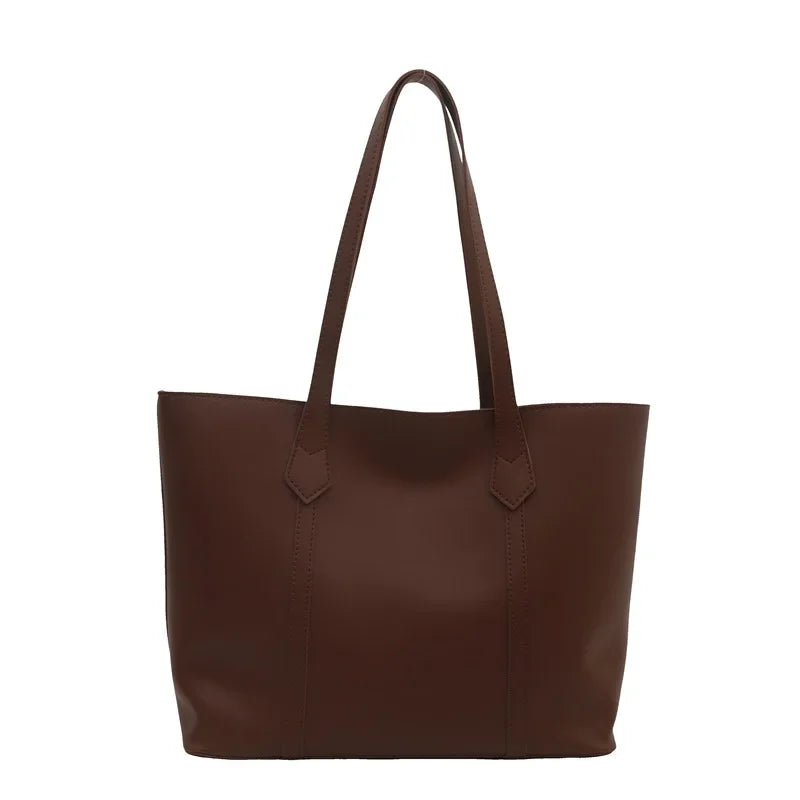 Elegant Structured PU Leather Tote Bag for Women – Retro Korean-Inspired Design with Spacious Interior