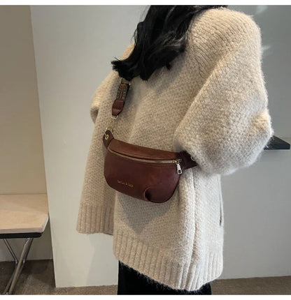 Luxurious Leather Crossbody Belt Bag – Versatile Waist & Shoulder Bag with Wide Strap