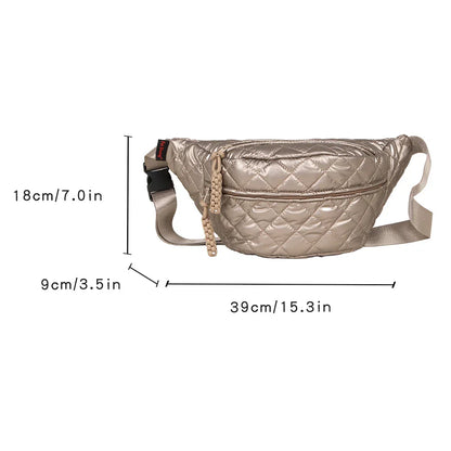 Trendy Quilted Metallic Crossbody & Waist Bag – Adjustable, Lightweight, Stylish for Daily Use