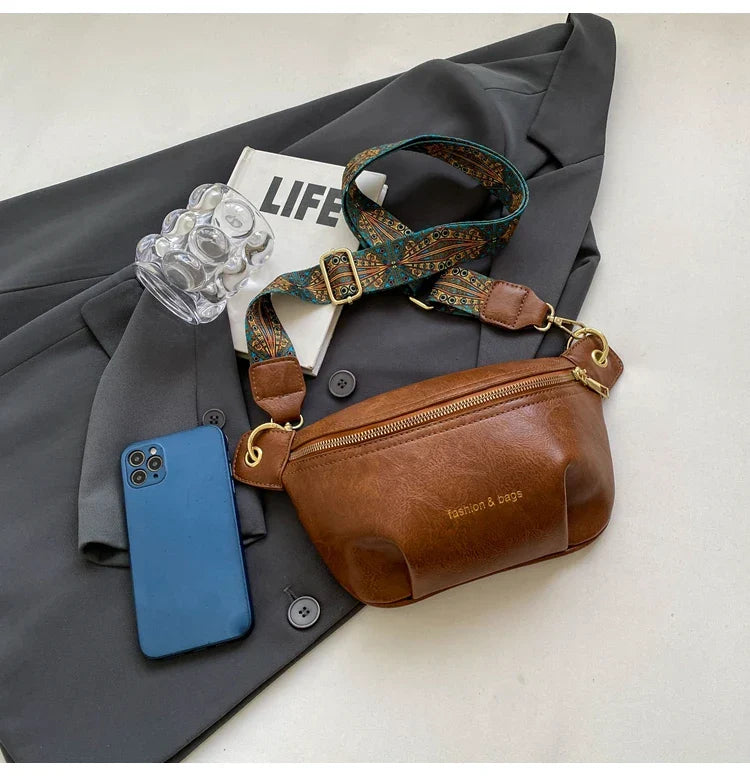 Luxurious Leather Crossbody Belt Bag – Versatile Waist & Shoulder Bag with Wide Strap