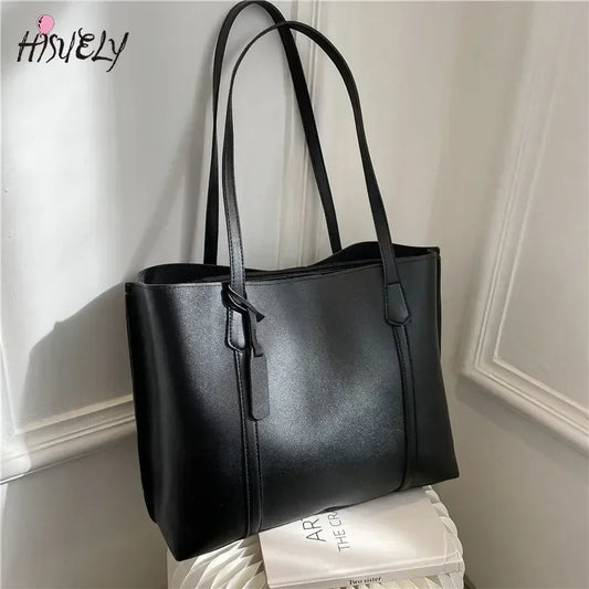 Vintage PU Leather Tote Bag for Women – Large Shoulder Work & Daily Handbag