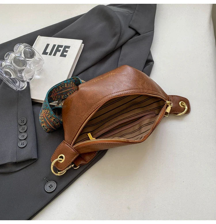 Luxurious Leather Crossbody Belt Bag – Versatile Waist & Shoulder Bag with Wide Strap