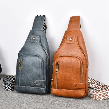 Vintage PU Leather Crossbody Sling Bag with Wide Strap & Multiple Compartments – Adjustable Shoulder / Crossbody, Stylish Everyday Bag