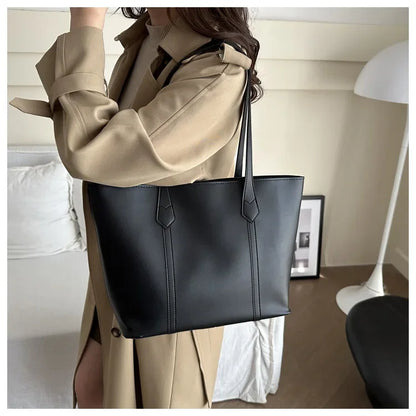 Elegant Structured PU Leather Tote Bag for Women – Retro Korean-Inspired Design with Spacious Interior