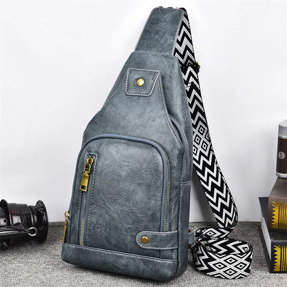 Vintage PU Leather Crossbody Sling Bag with Wide Strap & Multiple Compartments – Adjustable Shoulder / Crossbody, Stylish Everyday Bag
