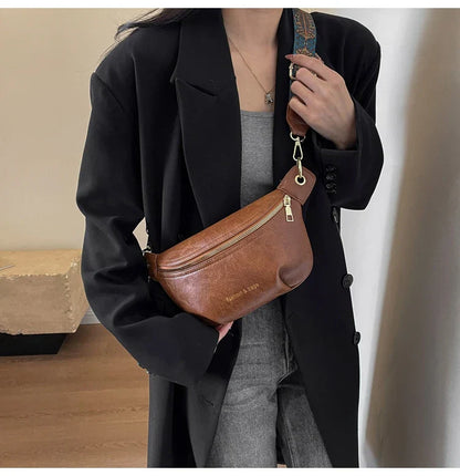 Luxurious Leather Crossbody Belt Bag – Versatile Waist & Shoulder Bag with Wide Strap