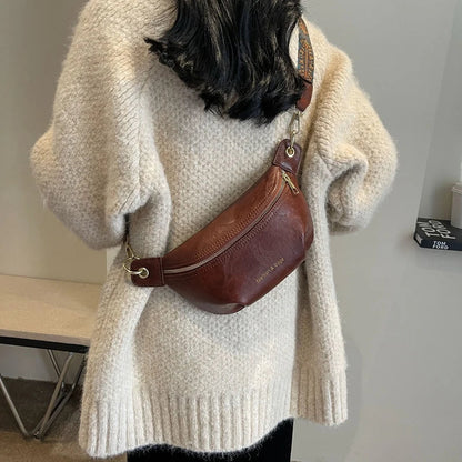 Luxurious Leather Crossbody Belt Bag – Versatile Waist & Shoulder Bag with Wide Strap