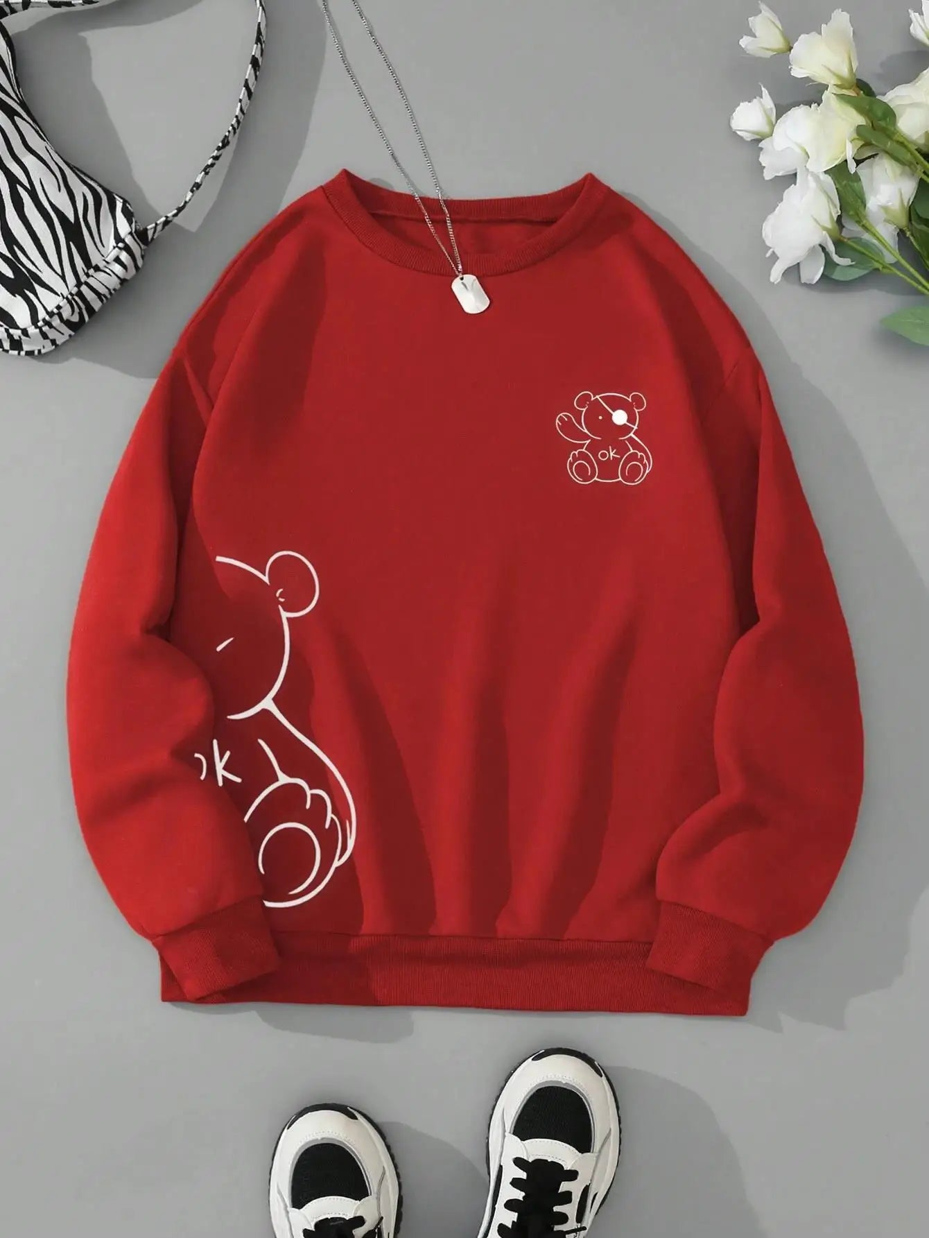 Unisex Cat Sweater – Minimalist Oversized Sweater with Cat Line Print