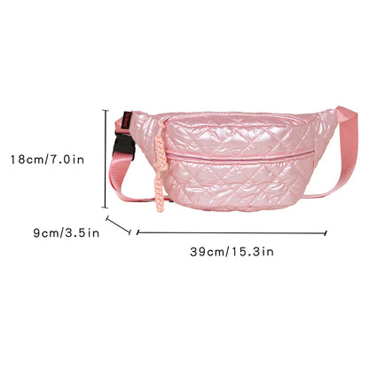 Trendy Quilted Metallic Crossbody & Waist Bag – Adjustable, Lightweight, Stylish for Daily Use