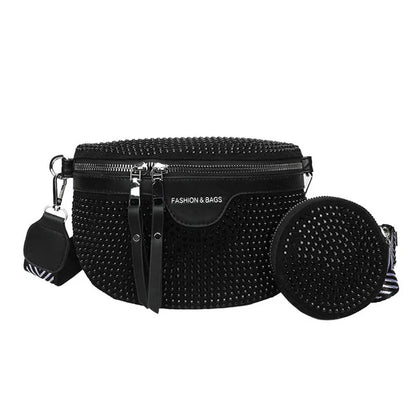 Luxury Studded Crossbody & Waist Bag with Extra Pouch – Chic Shoulder Bag Style