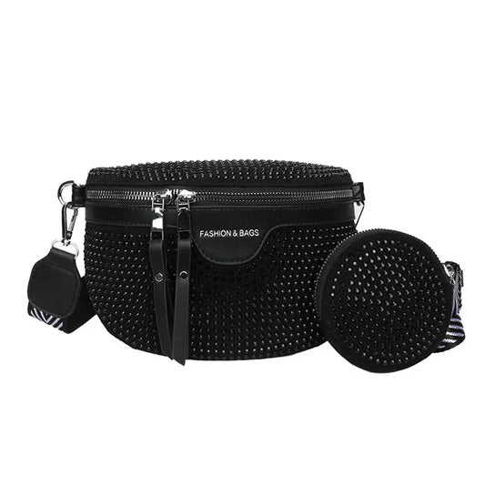 Luxury Studded Crossbody & Waist Bag with Extra Pouch – Chic Shoulder Bag Style