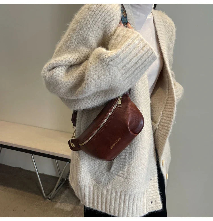 Luxurious Leather Crossbody Belt Bag – Versatile Waist & Shoulder Bag with Wide Strap